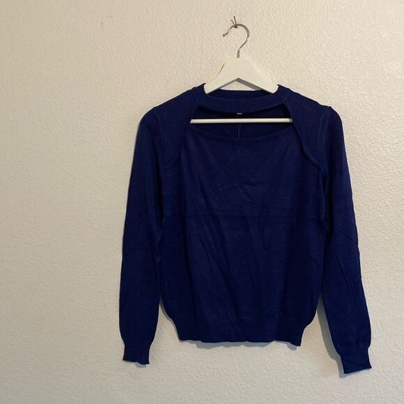 Uniq Navy Blue Sheer Long Sleeve Top - Picture 1 of 7
